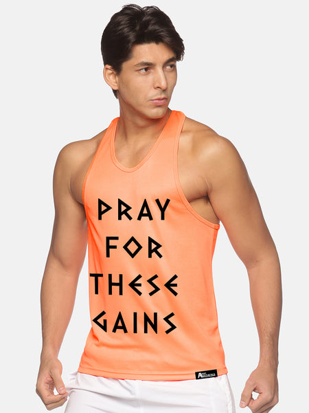 Neon Orange Pray For These Gains Performance Stringer