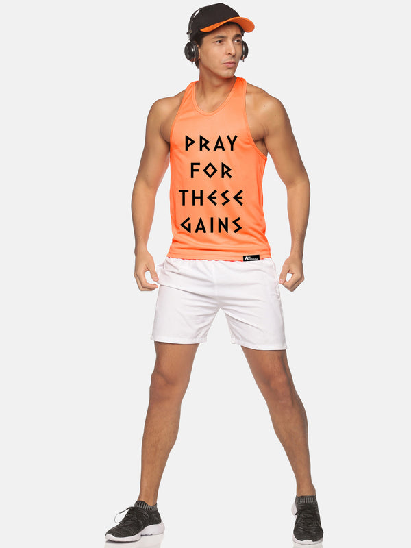 Neon Orange Pray For These Gains Performance Stringer