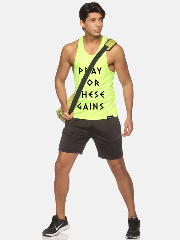 Neon Green Pray For These Gains Performance Stringer