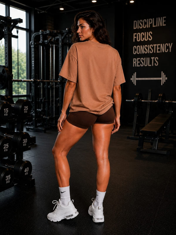 Women's Spartan Skull Helmet Oversized Gym T-Shirt – Brown/Cream – image 2
