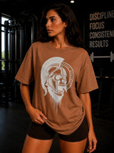 Women's Spartan Skull Helmet Oversized Gym T-Shirt – Brown/Cream – image 6