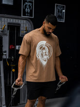 Spartan Skull Helmet Oversized Gym T-Shirt – Brown/Cream – image 1