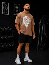 Spartan Skull Helmet Oversized Gym T-Shirt – Brown/Cream – image 3