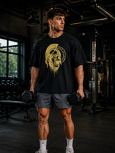Spartan Skull Helmet Oversized Gym T-Shirt – Black/Gold – image 10