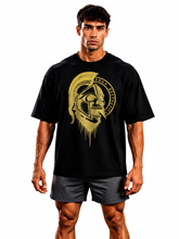 Spartan Skull Helmet Oversized Gym T-Shirt – Black/Gold – image 1