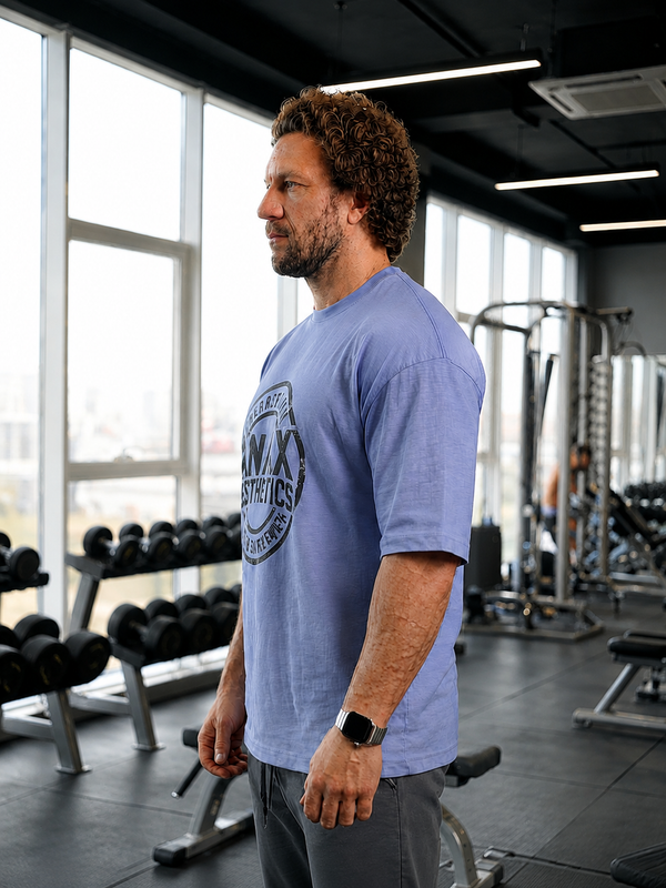 Spartan Helmet Gym Oversized T-Shirt – Periwinkle/Black – image 1