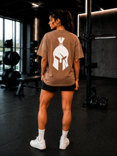 Women's Spartan Helmet Gym Oversized T-Shirt – Brown/Cream – image 2
