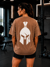 Women's Spartan Helmet Gym Oversized T-Shirt – Brown/Cream – image 4