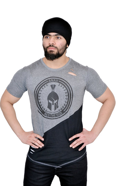 Grey & Black Dual V Drop T-Shirt (Distressed)