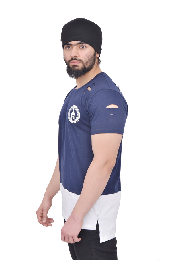 Navy Blue Dual Drop T-Shirt (Distressed)