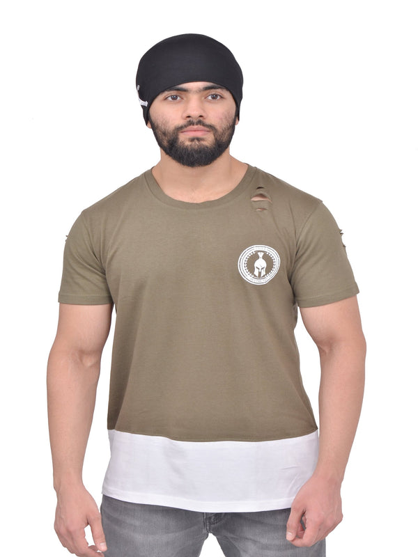 Olive Green Dual Drop T-Shirt (Distressed)