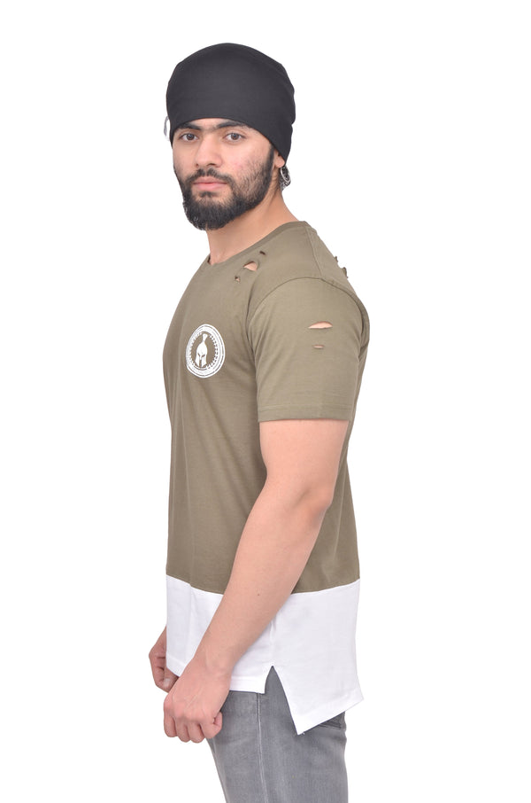 Olive Green Dual Drop T-Shirt (Distressed)